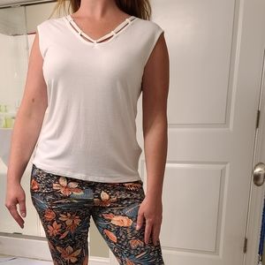 White sleeveless with Cute V-Neck rope detail